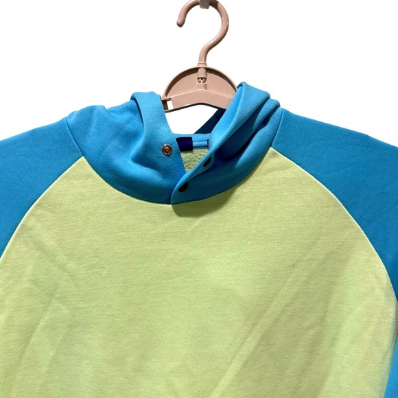 FootJoy Mens XXL Colorblock Raglan Hoodie Lime Green Blue Snap Neck Pullover